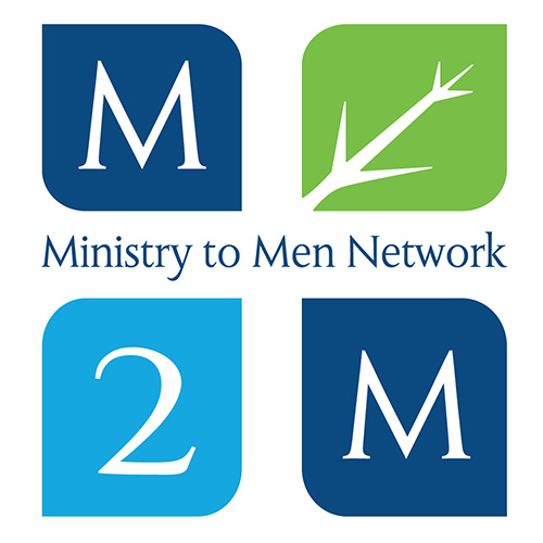 Ministry to Men Network M2M with four leaf-shaped squares blue and green